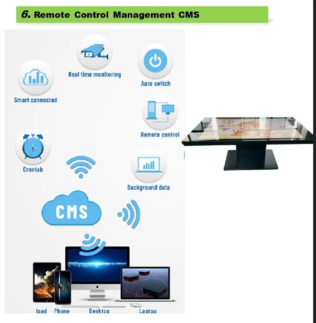 65-Inch Android Windows LCD Interactive Smart Touch Table for Game Coffee Control Table with NFC Module Power Charging Station Camera Module